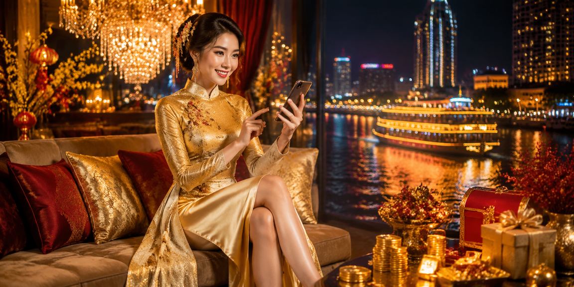 Người chơi tại vùng Mekong mặc áo dài thử game casino mới trên điện thoại di động